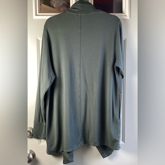 Athleta paranayama Restore Wrap Open Front Loungewear Textured Green Cardigan L - Picture 6 of 8